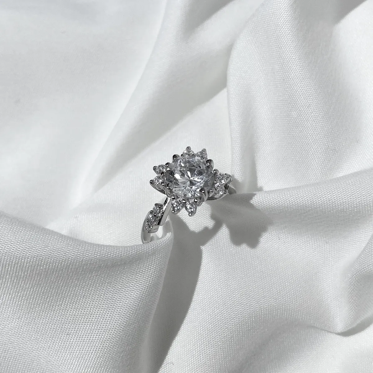Rhodium Plated Sterling Silver Cubic Zirconia Ring