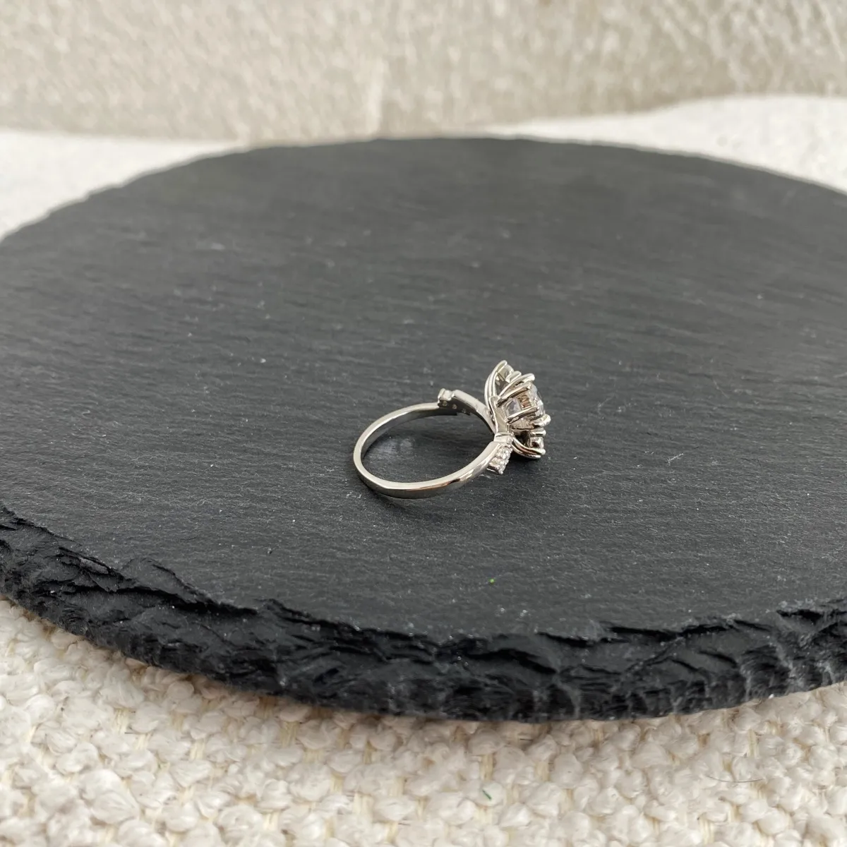 Rhodium Plated Sterling Silver Cubic Zirconia Ring