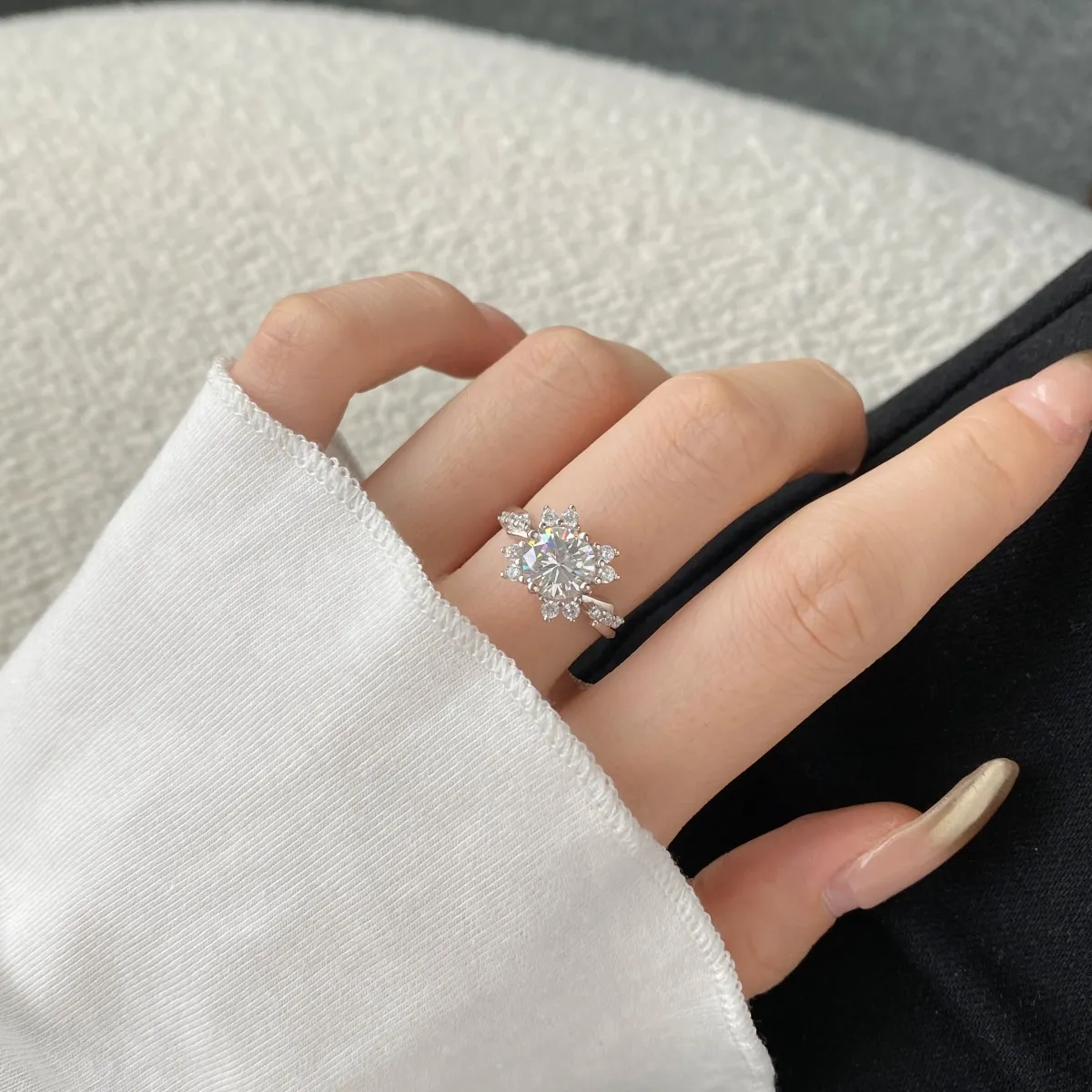 Rhodium Plated Sterling Silver Cubic Zirconia Ring