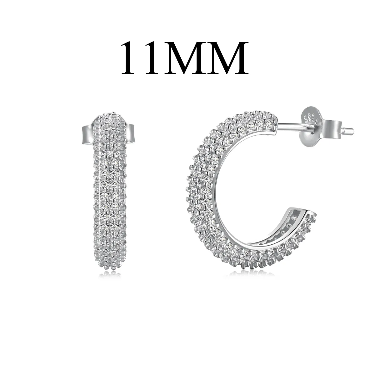 Minimalist 11MM Cubic Zirconia Sterling Silver Earrings