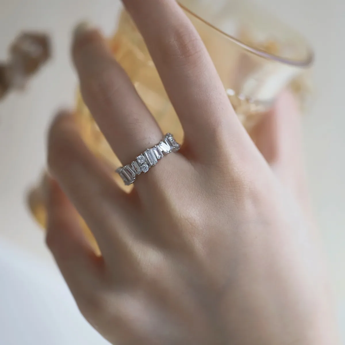 Rhodium Plated Cubic Zirconia Ring