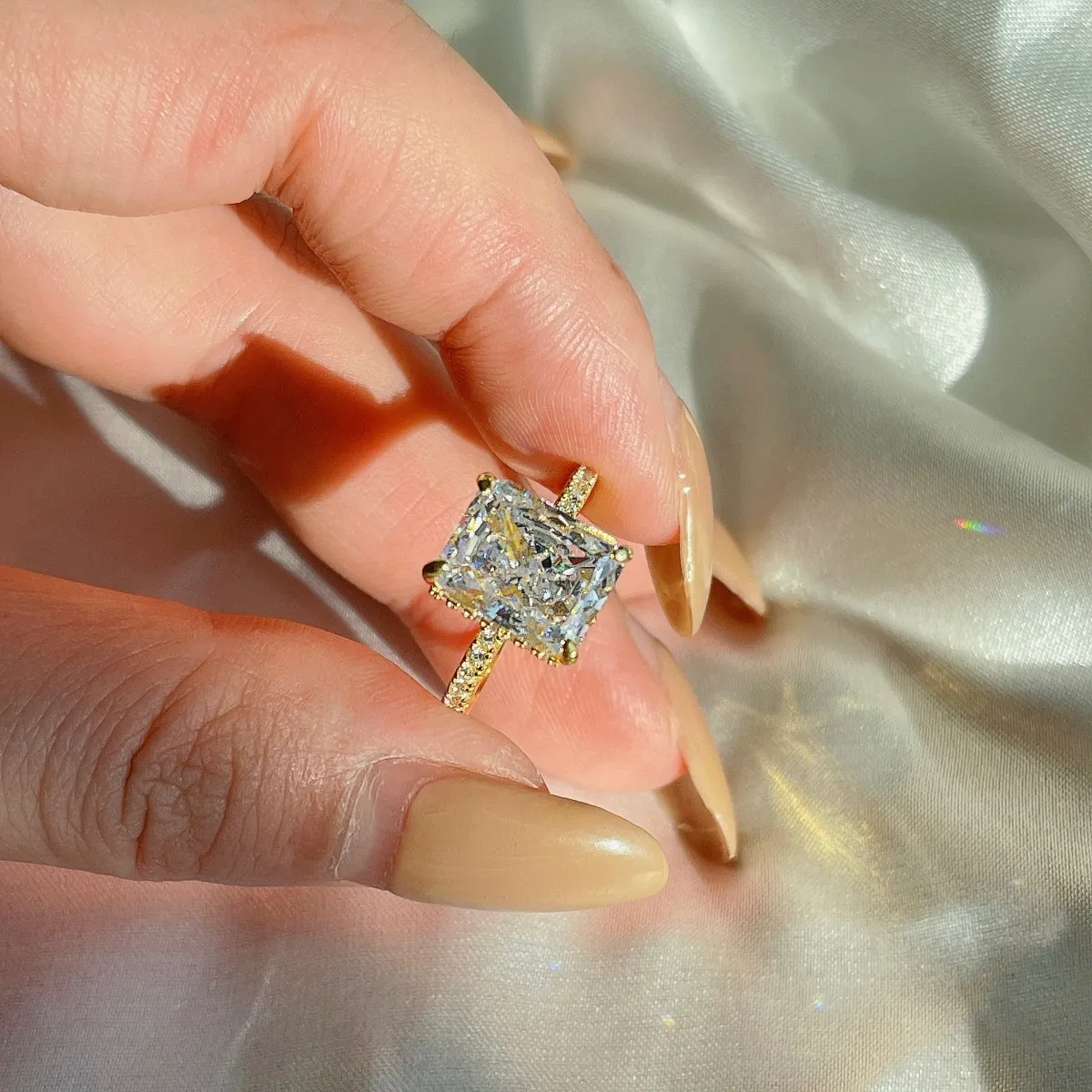 Minimalist Cubic Zirconia Sterling Silver Ring, Gold Plated