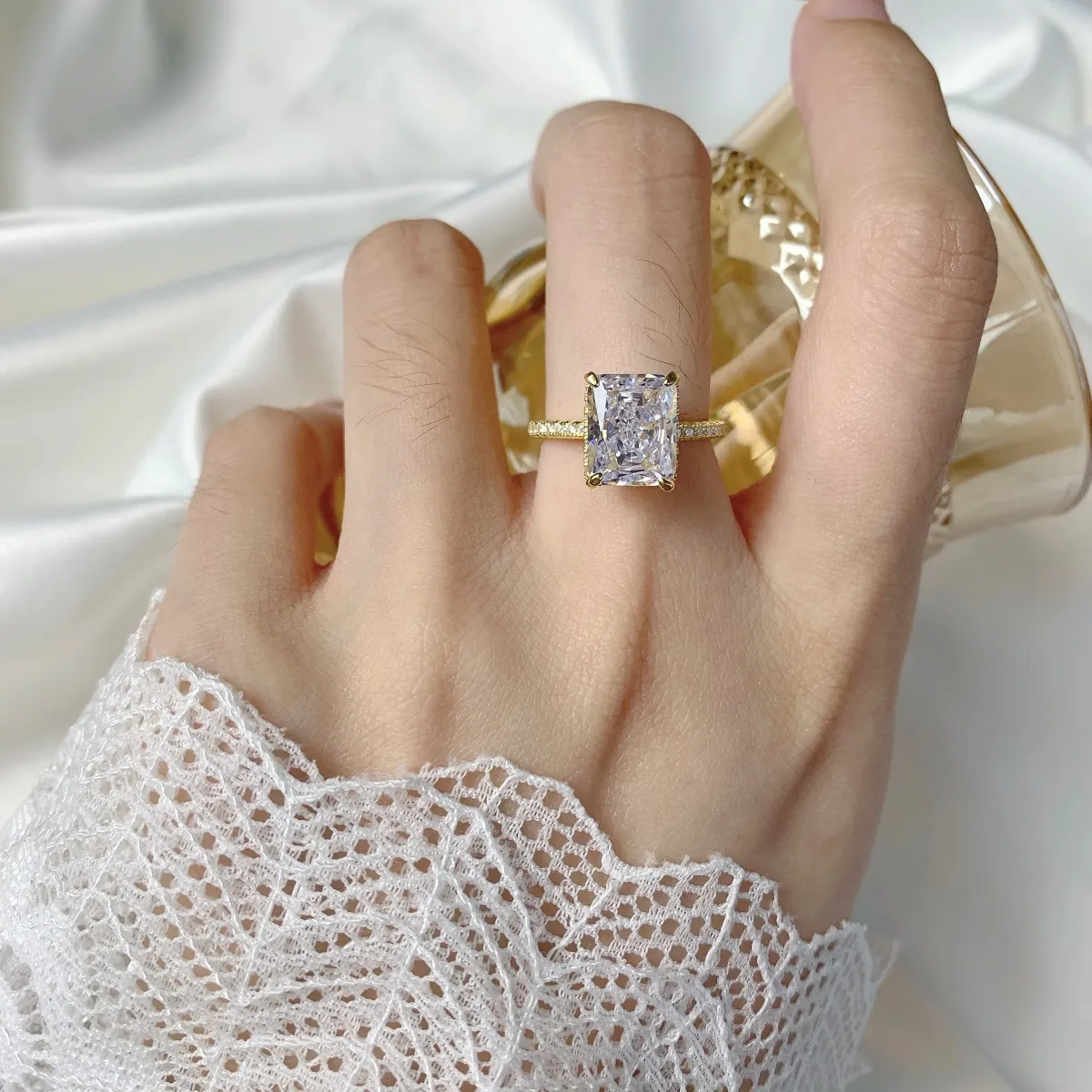 Minimalist Cubic Zirconia Sterling Silver Ring, Gold Plated