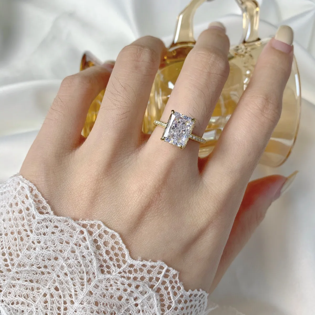 Minimalist Cubic Zirconia Sterling Silver Ring, Gold Plated