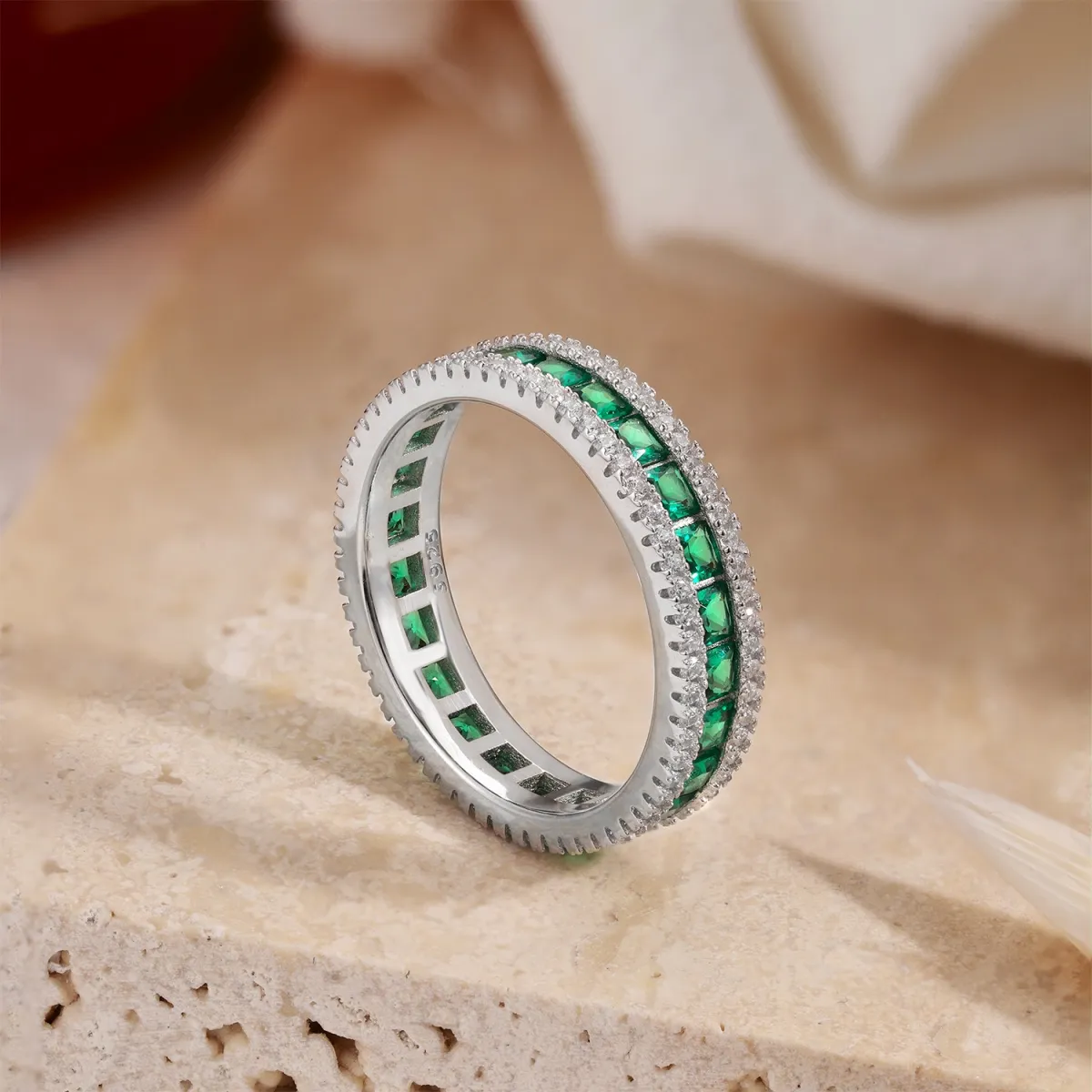 Cubic Zirconia Statement Ring — 925 Sterling Silver, Rhodium Plated