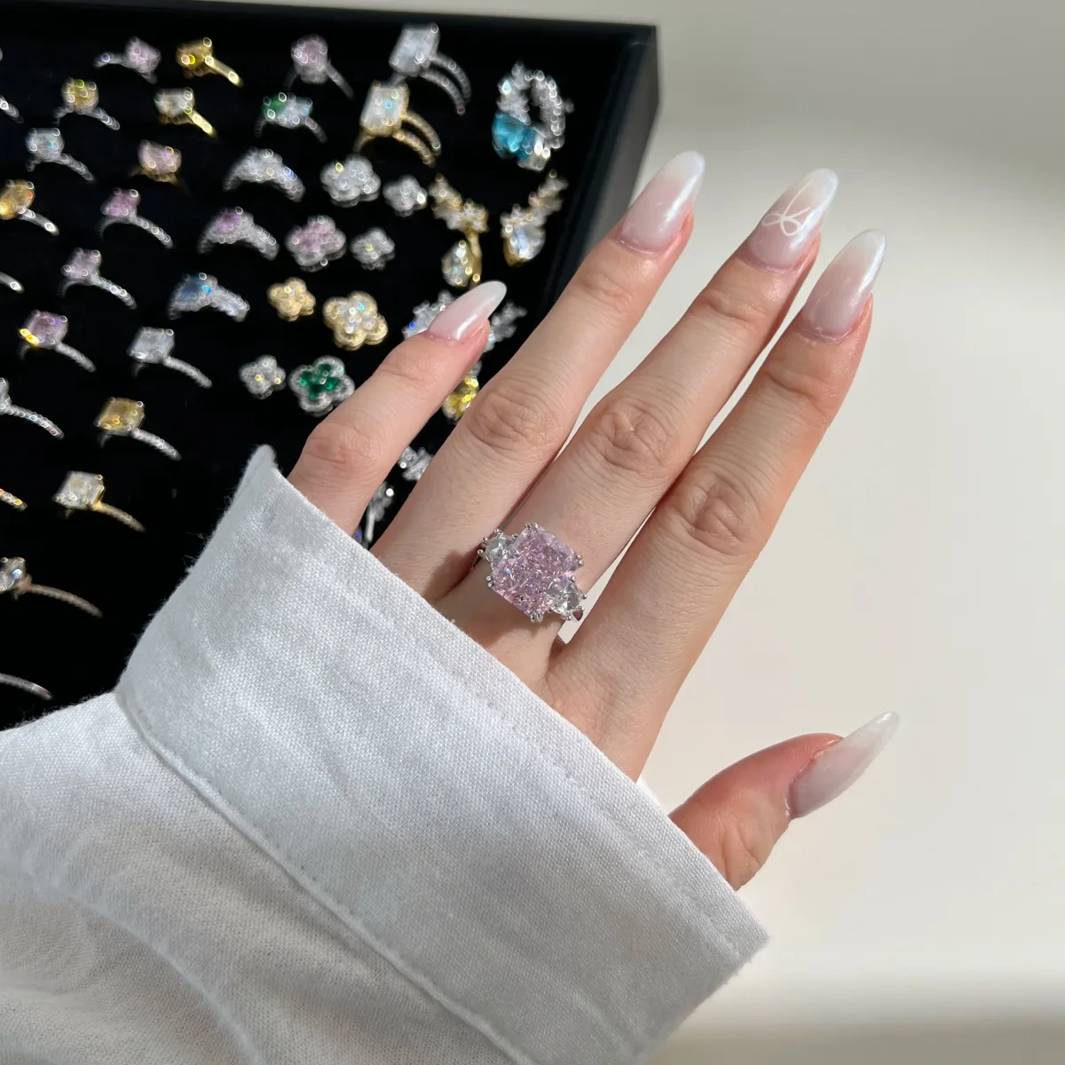 Cubic Zirconia Ring — 925 Sterling Silver, Rhodium Plated