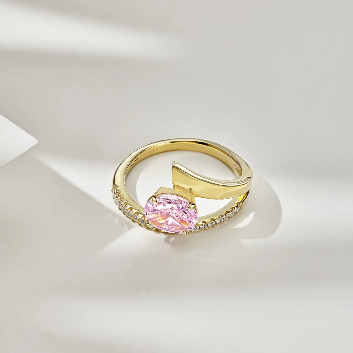 Minimalist Cubic Zirconia Sterling Sier Ring, Gold Plated