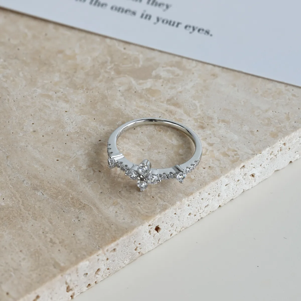 Cubic Zirconia Everyday Ring — 925 Sterling Silver, Rhodium Plated