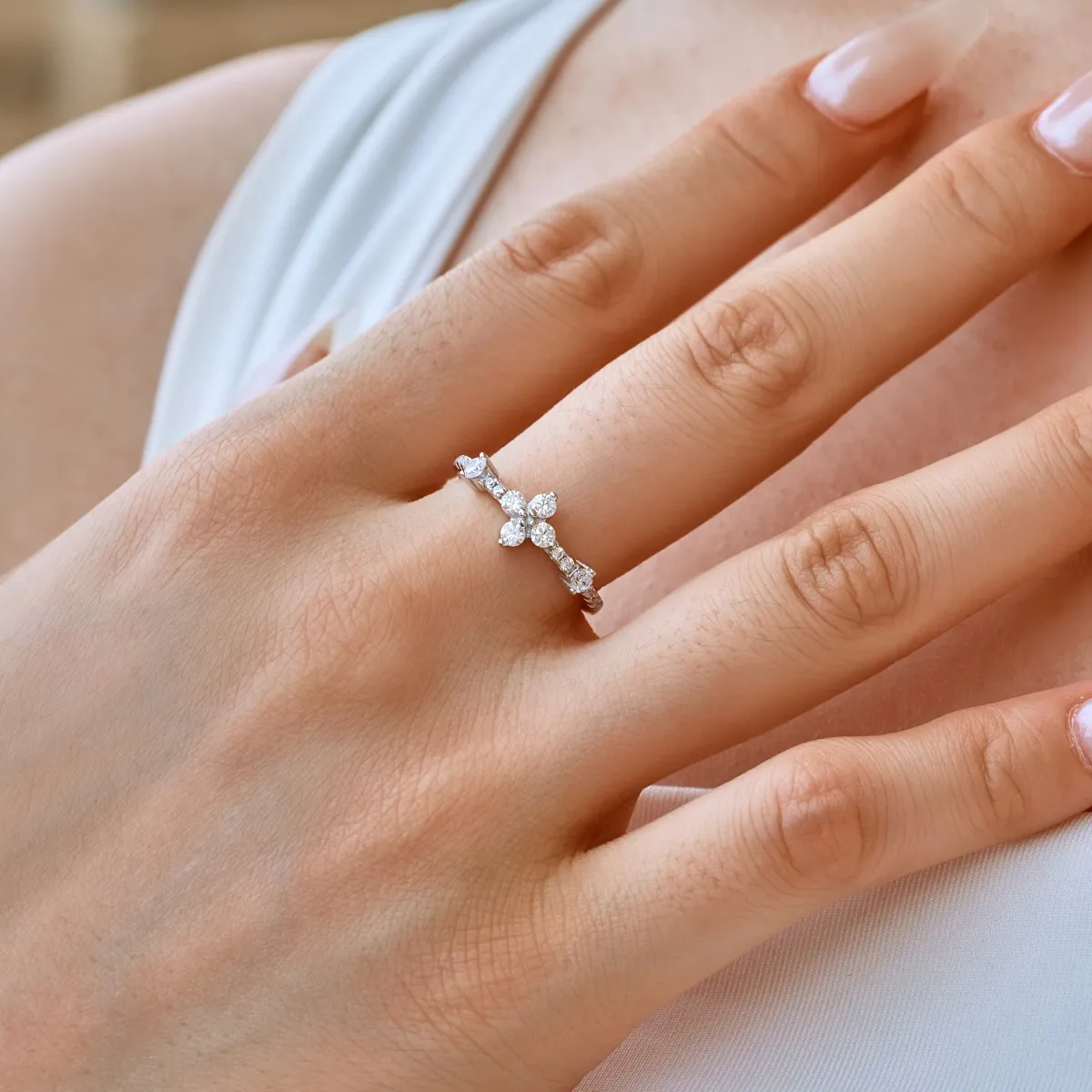 Cubic Zirconia Everyday Ring — 925 Sterling Silver, Rhodium Plated