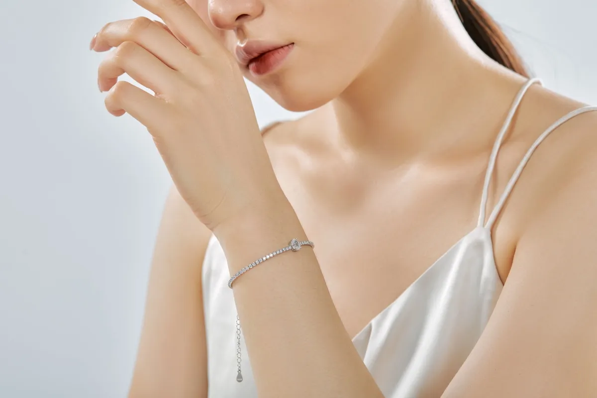 Rhodium Plated Sterling Silver Cubic Zirconia Bracelet