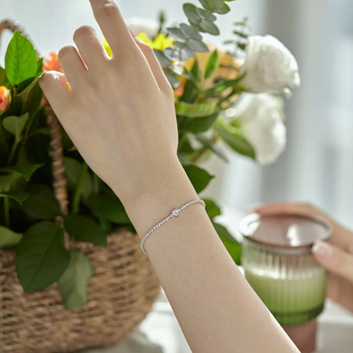 Minimalist Cubic Zirconia Sterling Silver Bracelet