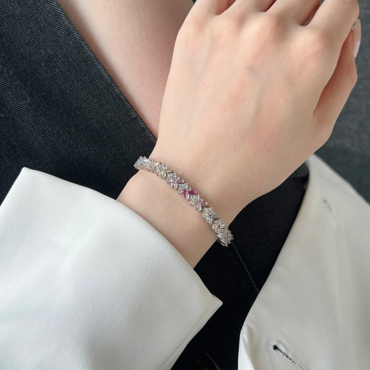 Minimalist Cubic Zirconia Sterling Silver Bracelet