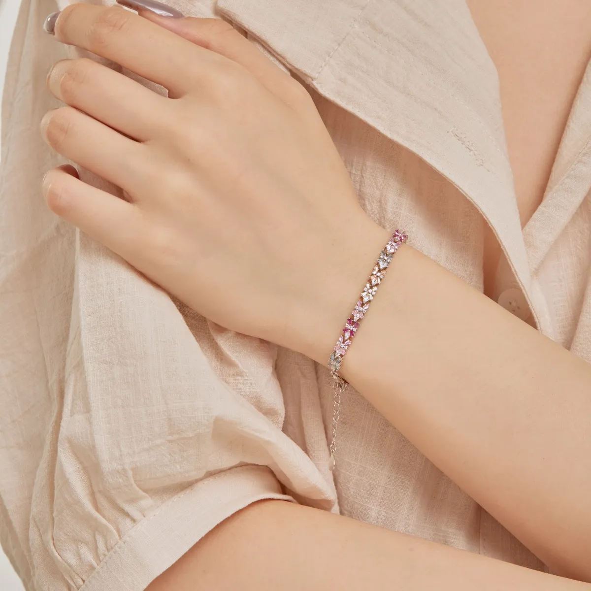 Minimalist Cubic Zirconia Sterling Silver Bracelet