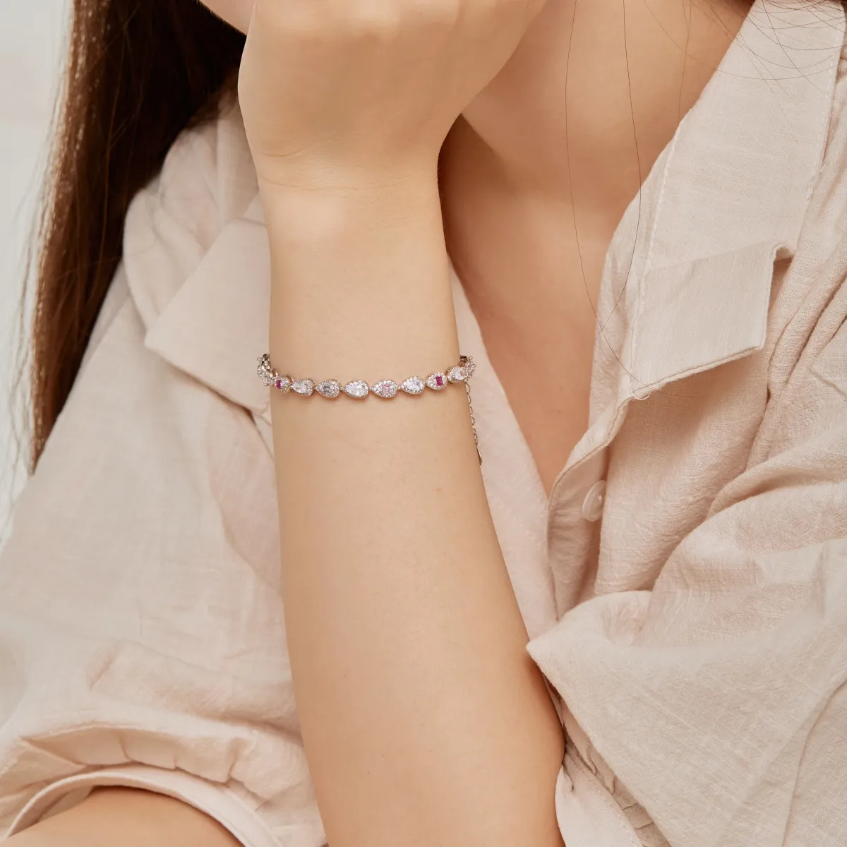 Minimalist Cubic Zirconia Sterling Silver Bracelet