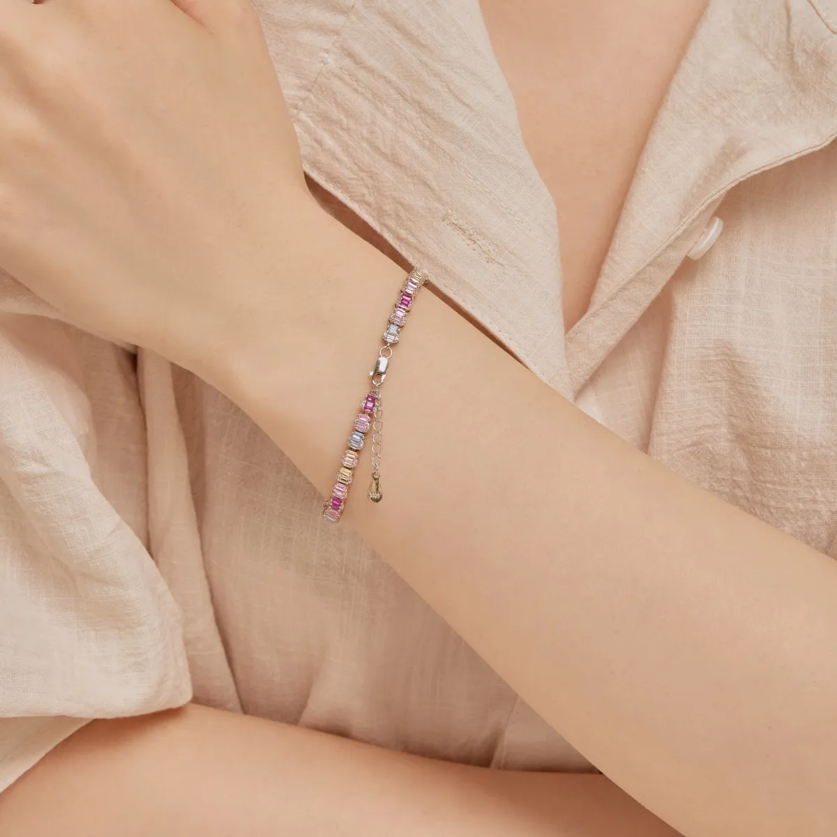 Minimalist Cubic Zirconia Sterling Silver Bracelet
