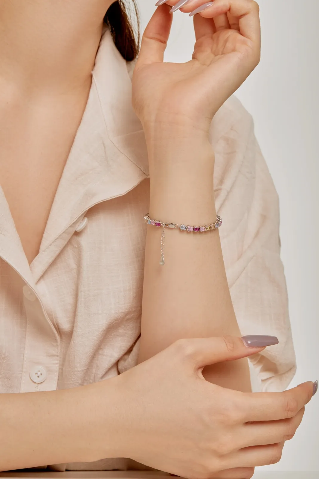 Minimalist Cubic Zirconia Sterling Silver Bracelet