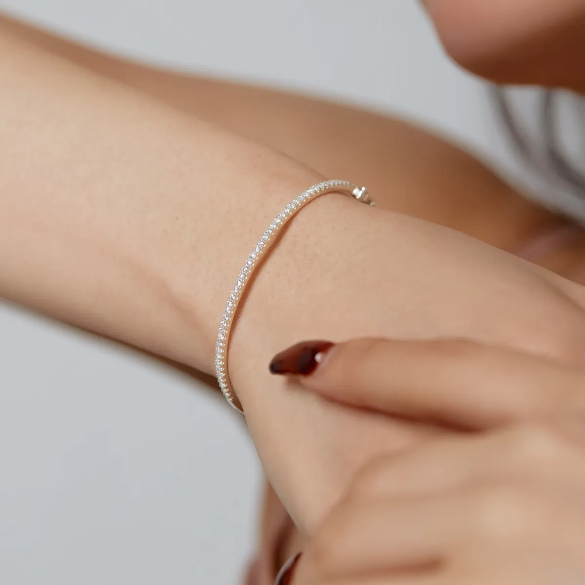 Minimalist Cubic Zirconia Sterling Silver Bangle