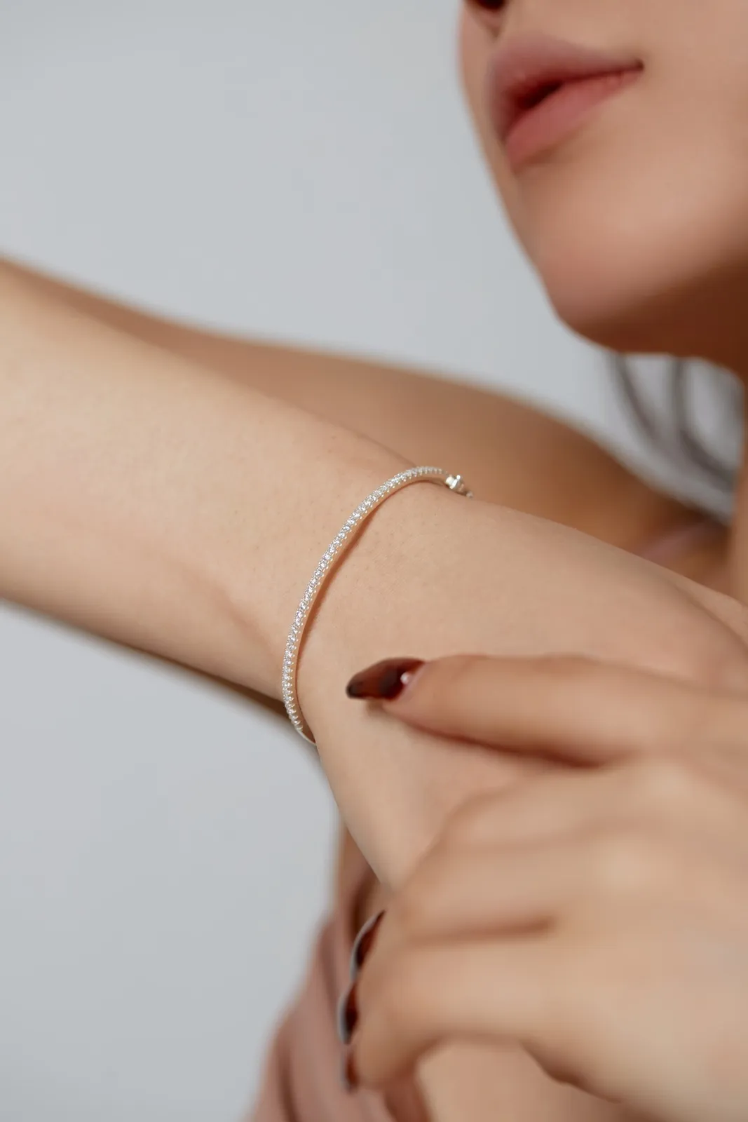 Minimalist Cubic Zirconia Sterling Silver Bangle