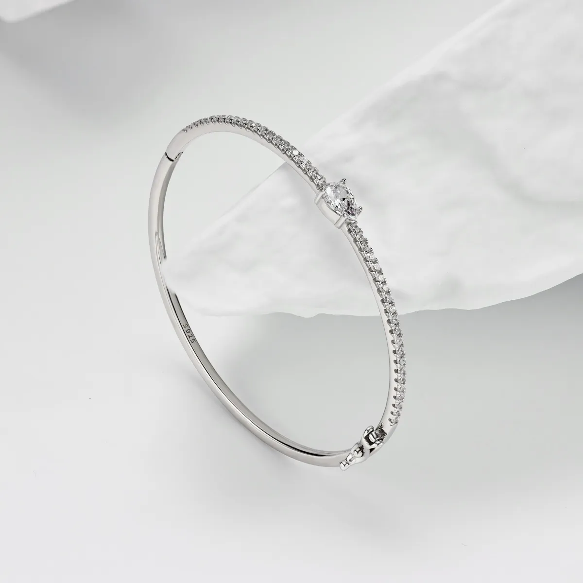Minimalist Sterling Silver Cubic Zirconia Bangle