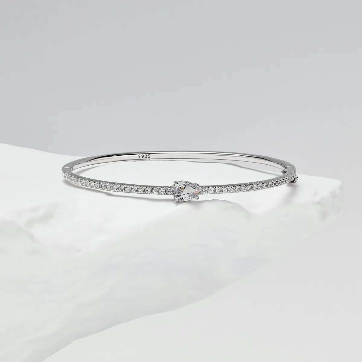 Minimalist Sterling Silver Cubic Zirconia Bangle