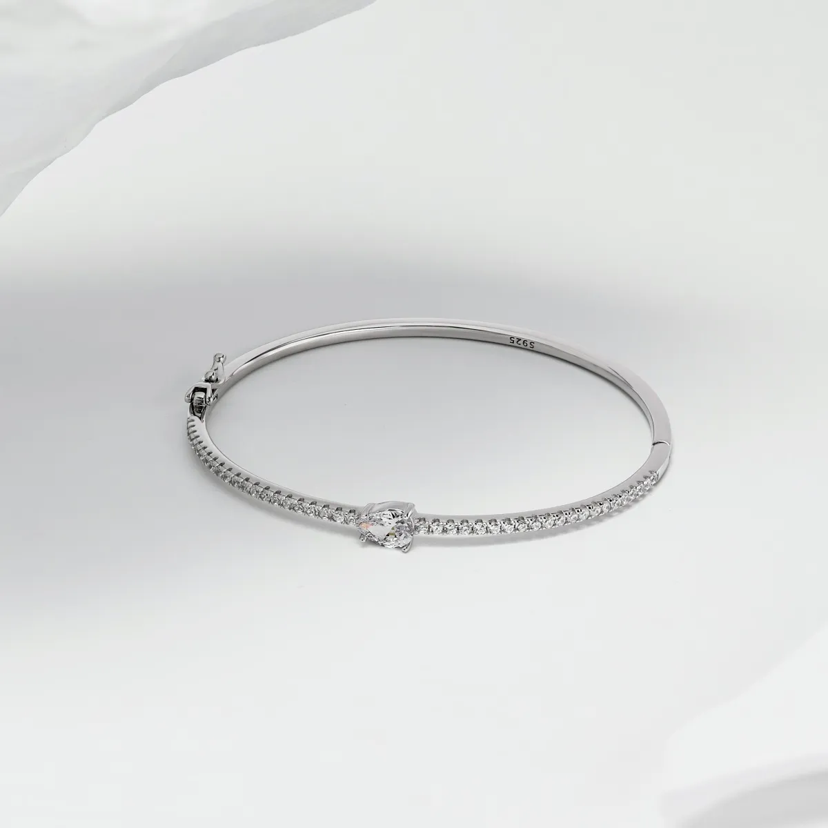 Minimalist Sterling Silver Cubic Zirconia Bangle