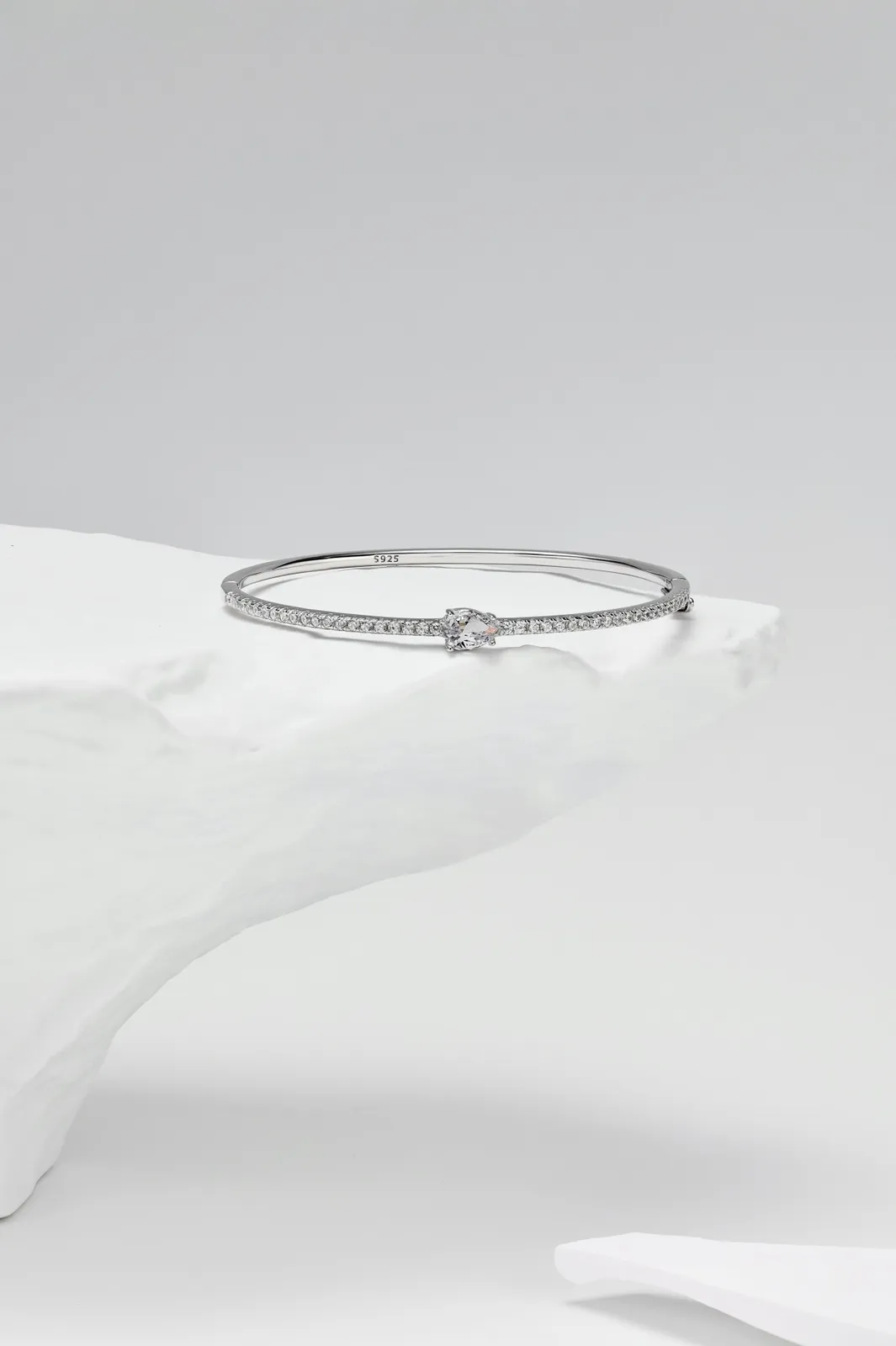 Minimalist Sterling Silver Cubic Zirconia Bangle