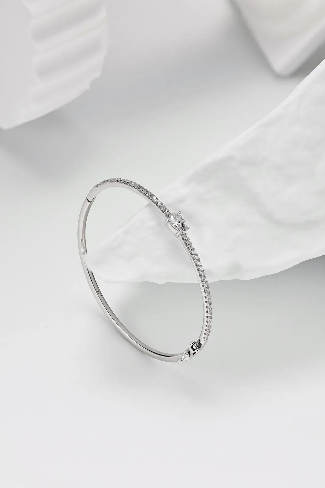 Minimalist Sterling Silver Cubic Zirconia Bangle