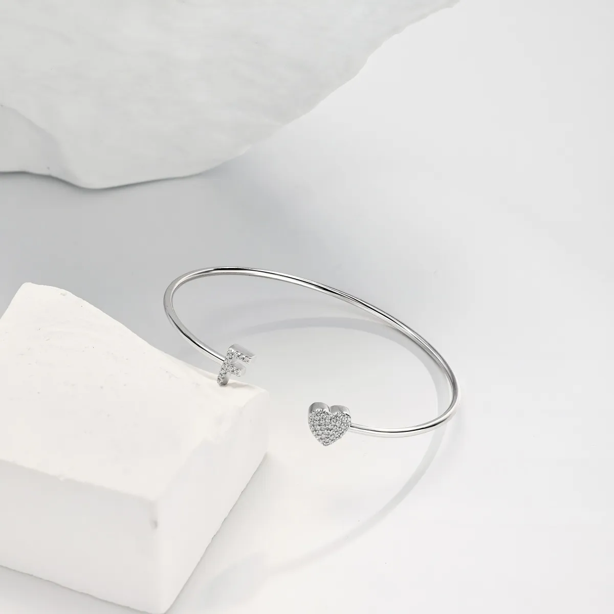 Minimalist Cubic Zirconia Sterling Silver Bangle