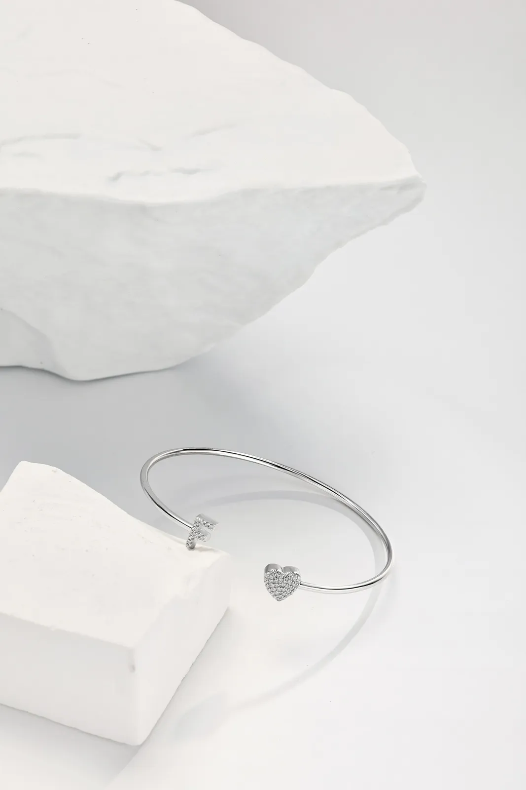 Minimalist Cubic Zirconia Sterling Silver Bangle