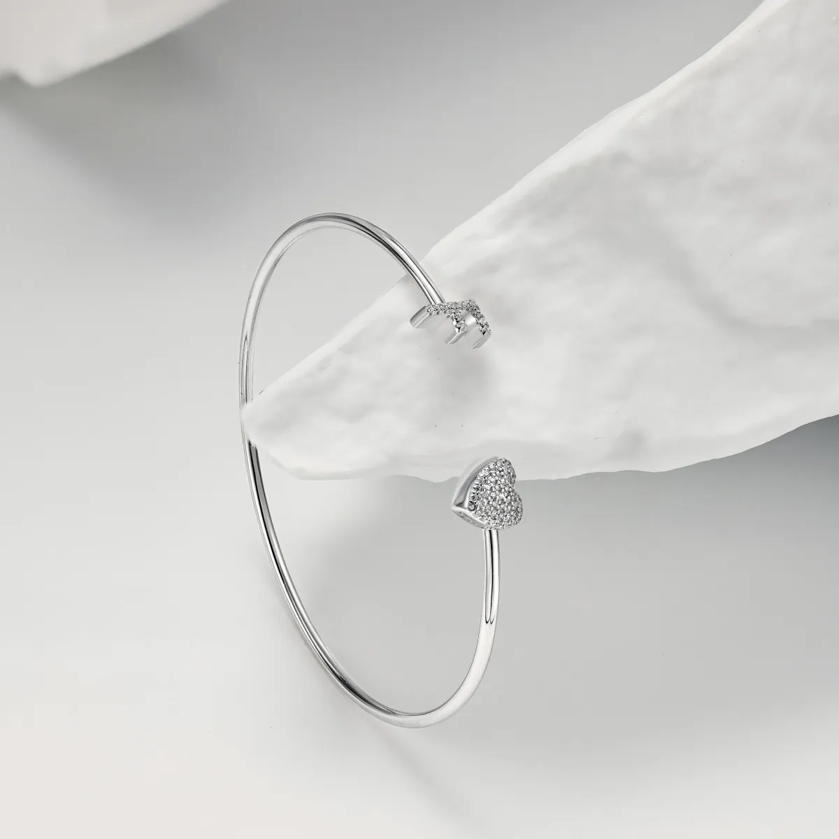 Minimalist Cubic Zirconia Sterling Silver Bangle
