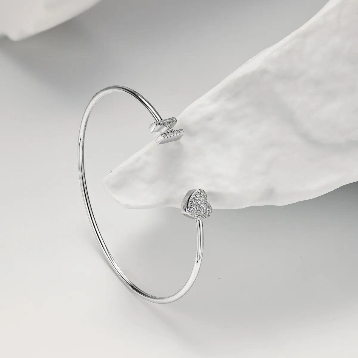 Minimalist Sterling Silver Cubic Zirconia Bangle
