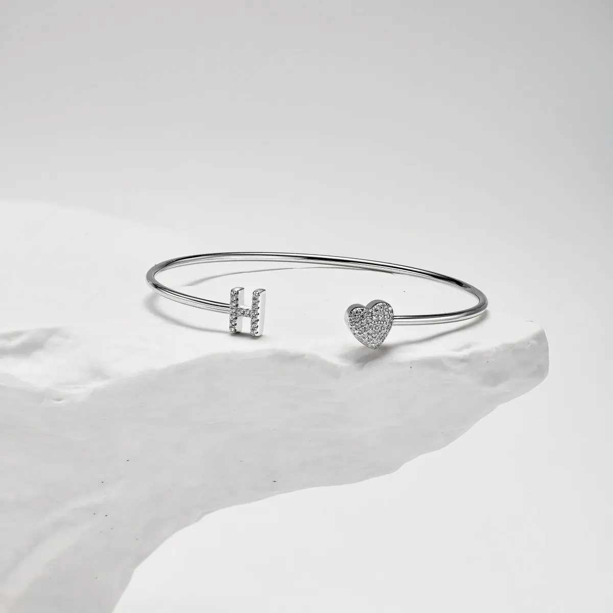 Minimalist Sterling Silver Cubic Zirconia Bangle