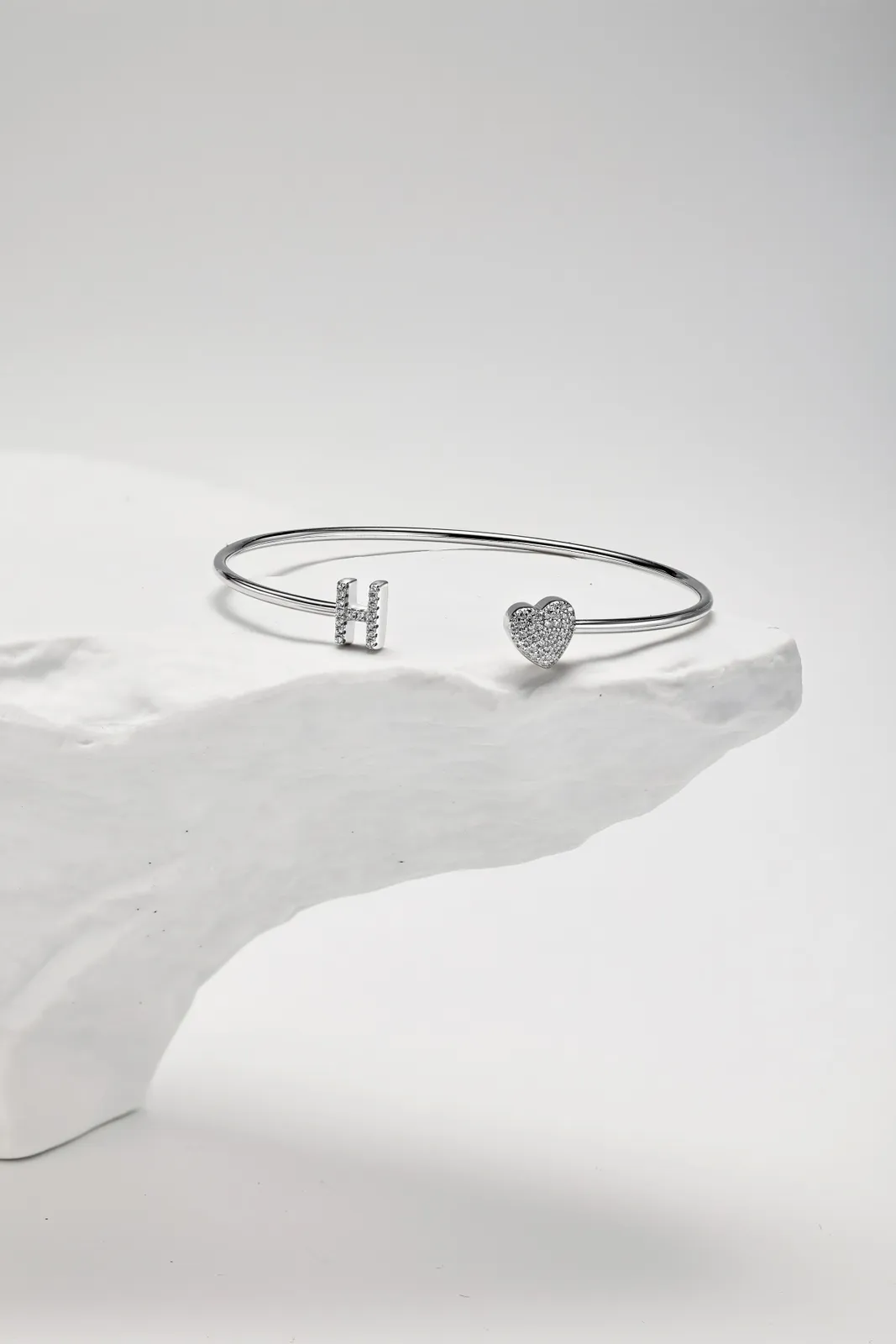 Minimalist Sterling Silver Cubic Zirconia Bangle