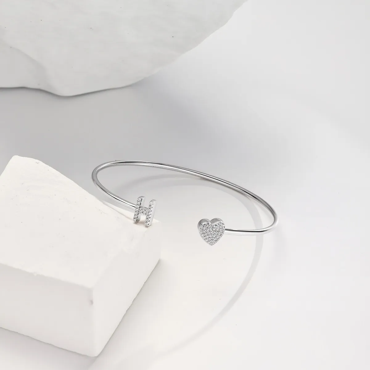 Minimalist Sterling Silver Cubic Zirconia Bangle