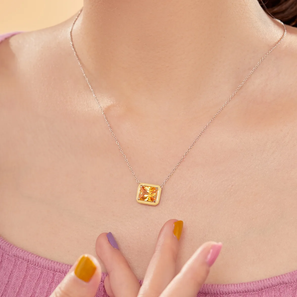 Cubic Zirconia Minimalist Necklace — 925 Sterling Silver, Rhodium Plated