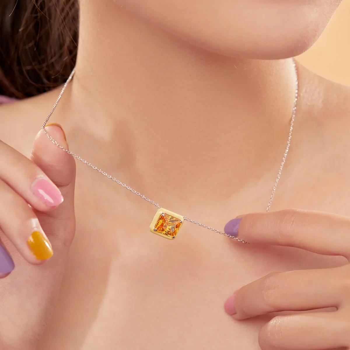 Cubic Zirconia Minimalist Necklace — 925 Sterling Silver, Rhodium Plated