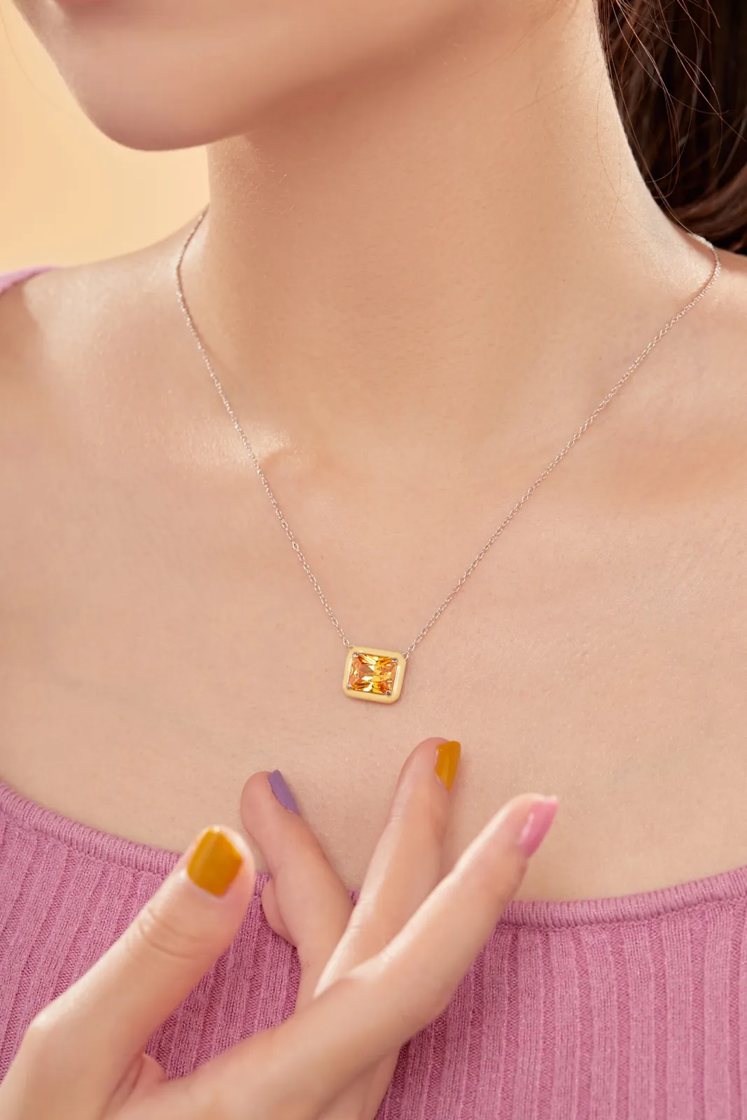 Cubic Zirconia Minimalist Necklace — 925 Sterling Silver, Rhodium Plated