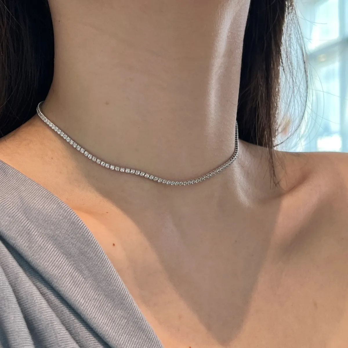 Iced-Out Cubic Zirconia 2MM Sier Necklace