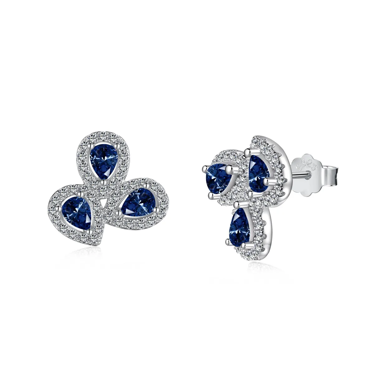 Cubic Zirconia Minimalist Stud Earrings — 925 Sterling Silver, Rhodium Plated