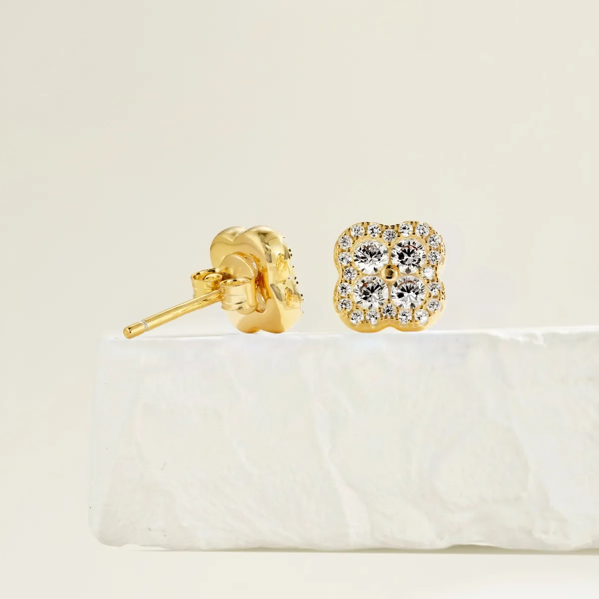 Minimalist Cubic Zirconia Stud Earrings in Gold Plated Silver