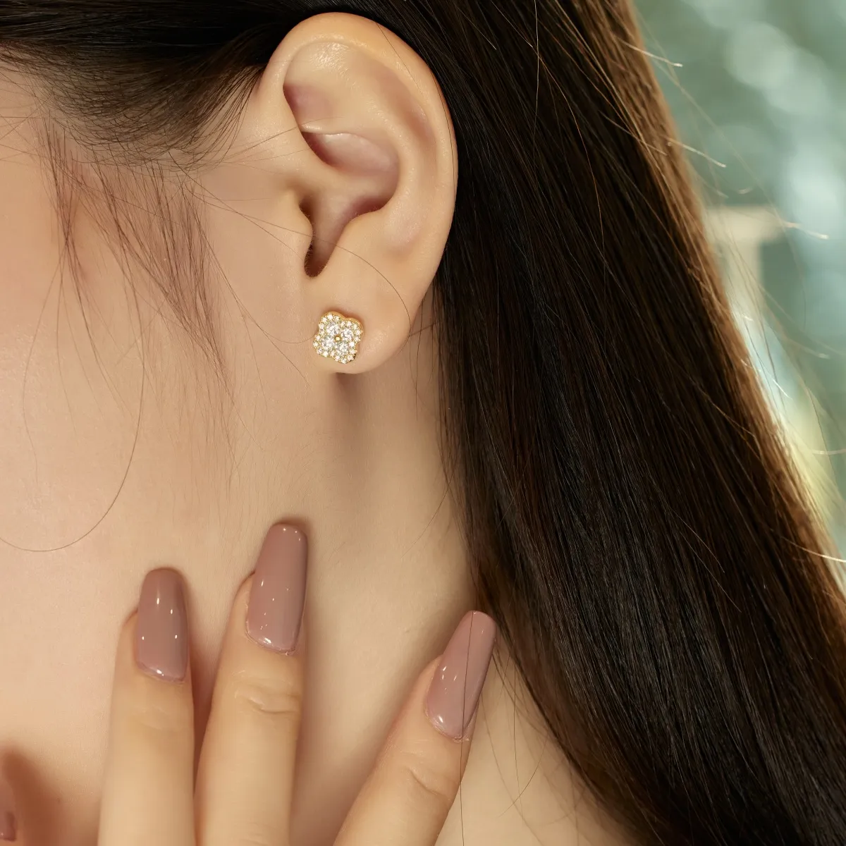 Minimalist Cubic Zirconia Stud Earrings in Gold Plated Silver