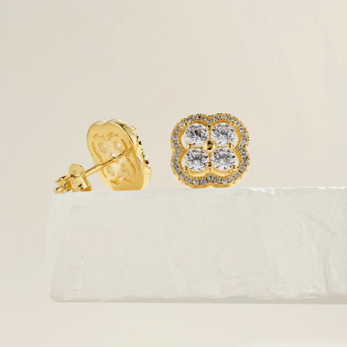 Minimalist Cubic Zirconia Stud Earrings in Gold Plated Silver