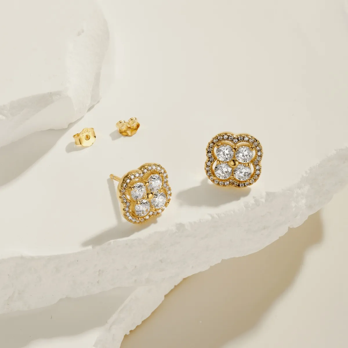 Minimalist Cubic Zirconia Stud Earrings in Gold Plated Silver