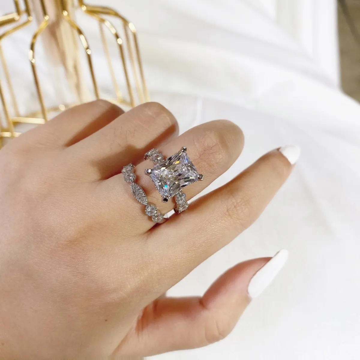 Vintage Bridal Sterling Silver Ring with Rhodium Plating