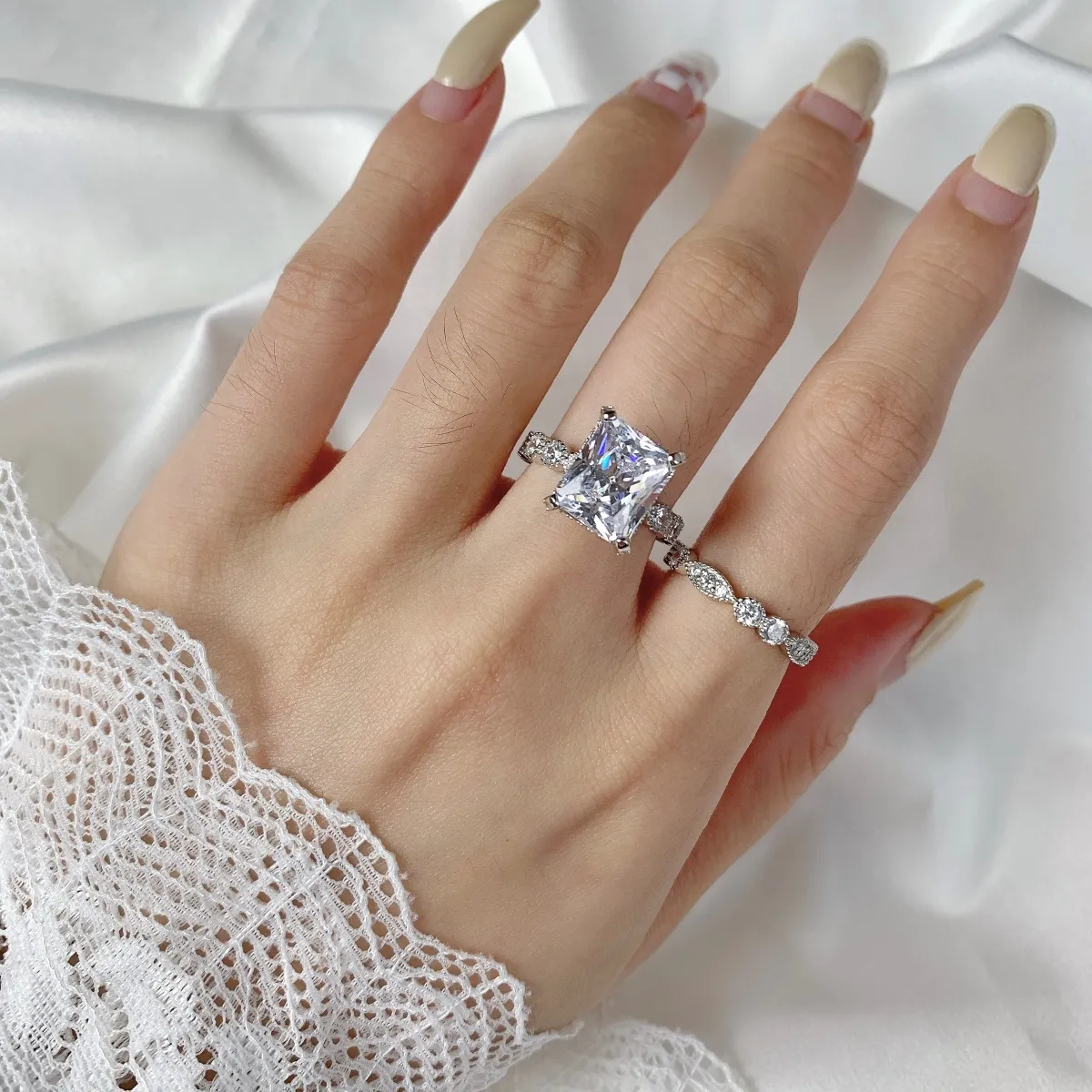 Vintage Bridal Sterling Silver Ring with Rhodium Plating