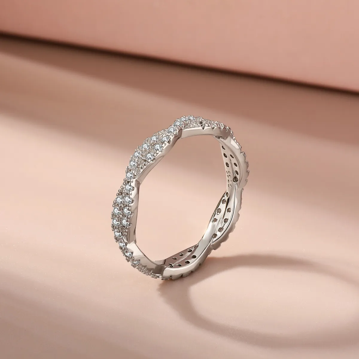 Rhodium Plated Pavé Cubic Zirconia Ring