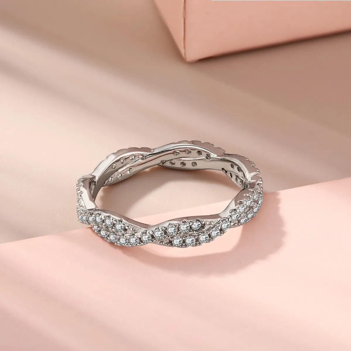 Rhodium Plated Pavé Cubic Zirconia Ring