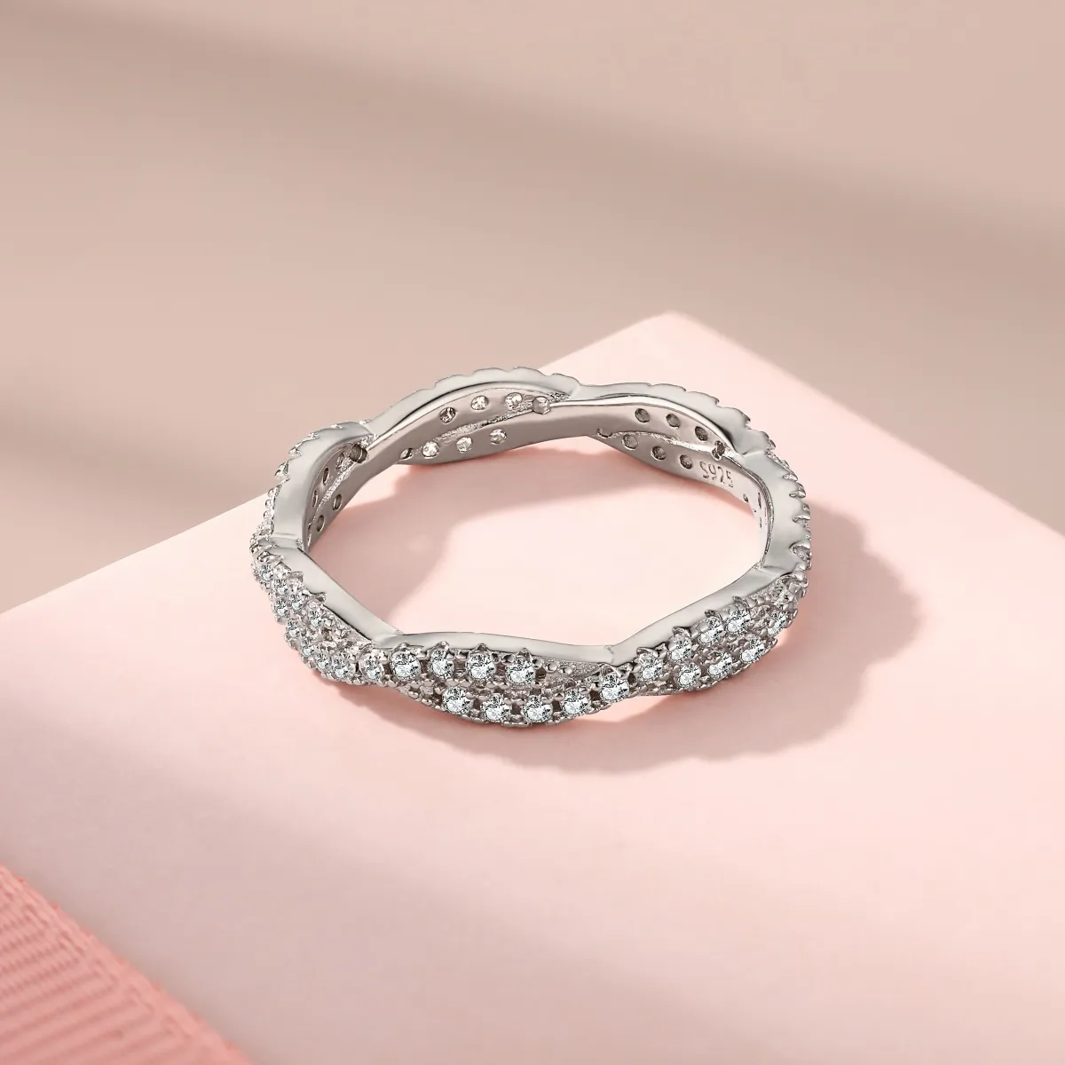 Rhodium Plated Pavé Cubic Zirconia Ring