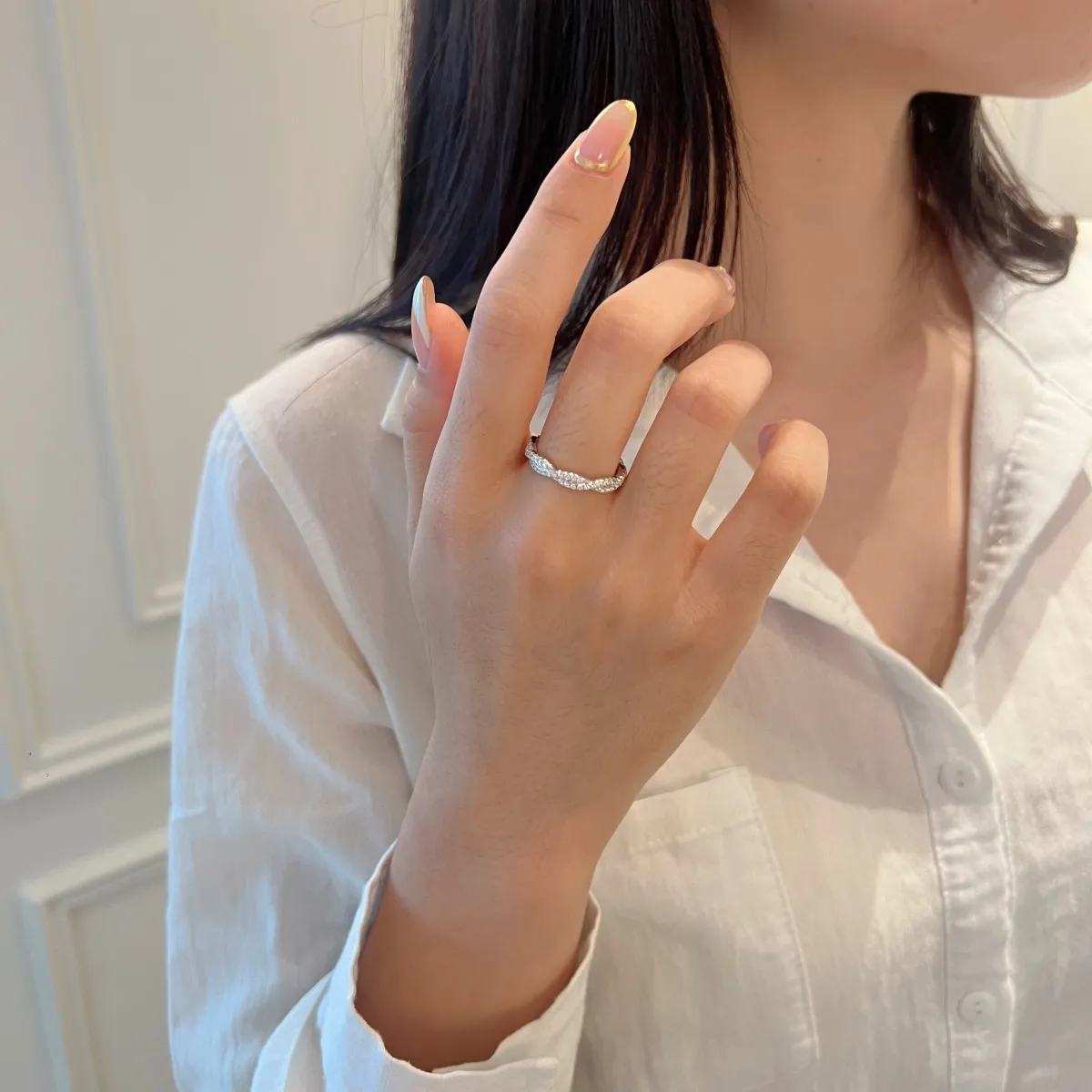 Rhodium Plated Pavé Cubic Zirconia Ring