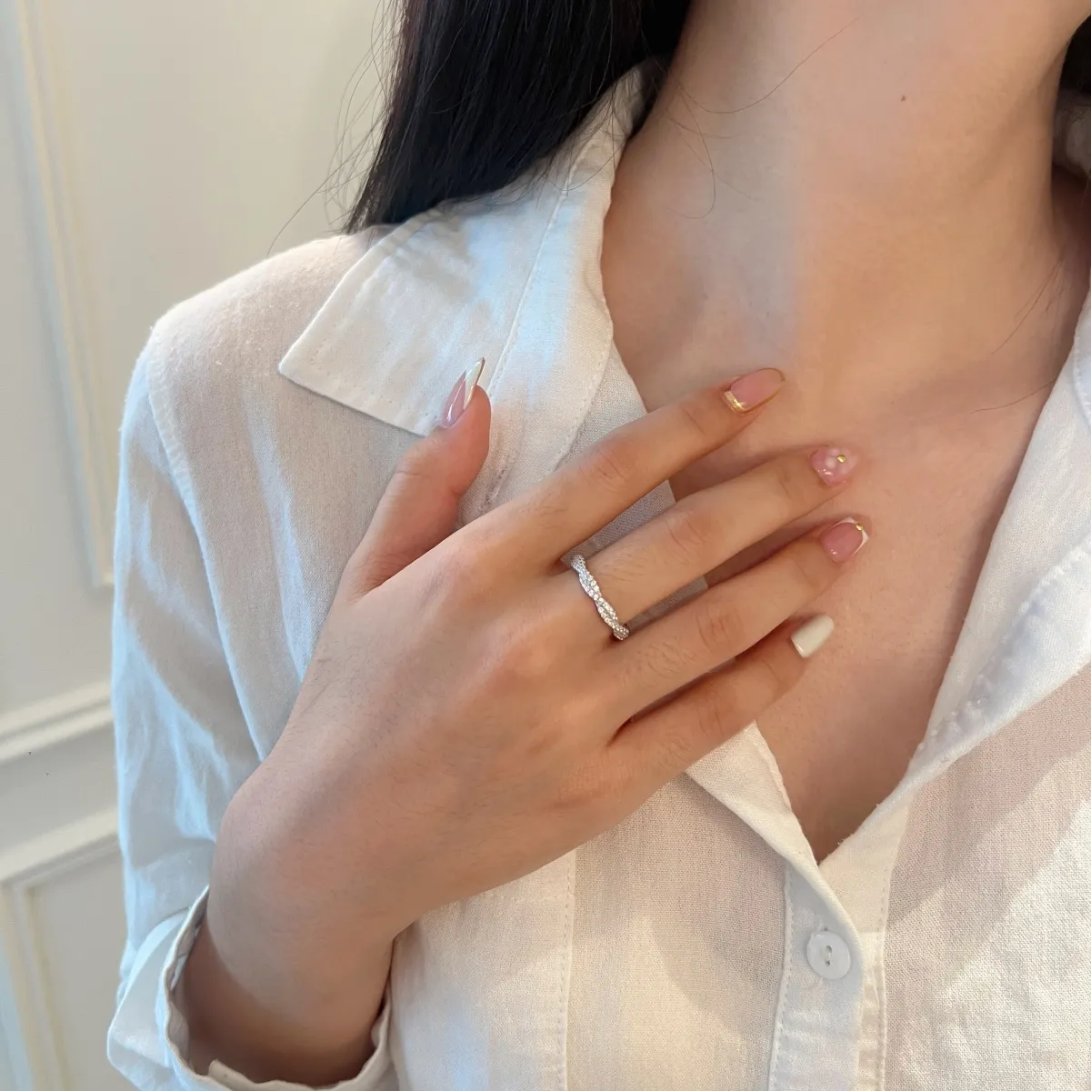 Rhodium Plated Pavé Cubic Zirconia Ring